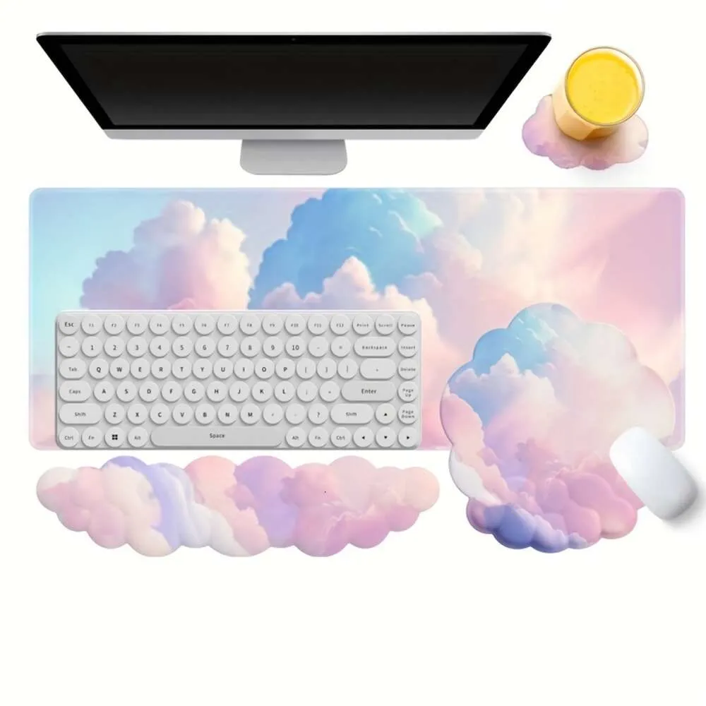 Ensemble de 4 repose-clavier Cloud, support de poignet ergonomique en mousse à mémoire de forme, tapis de souris, base antidérapante pour ordinateur domestique, ordinateur portable, jeu, femme, bureau, santé