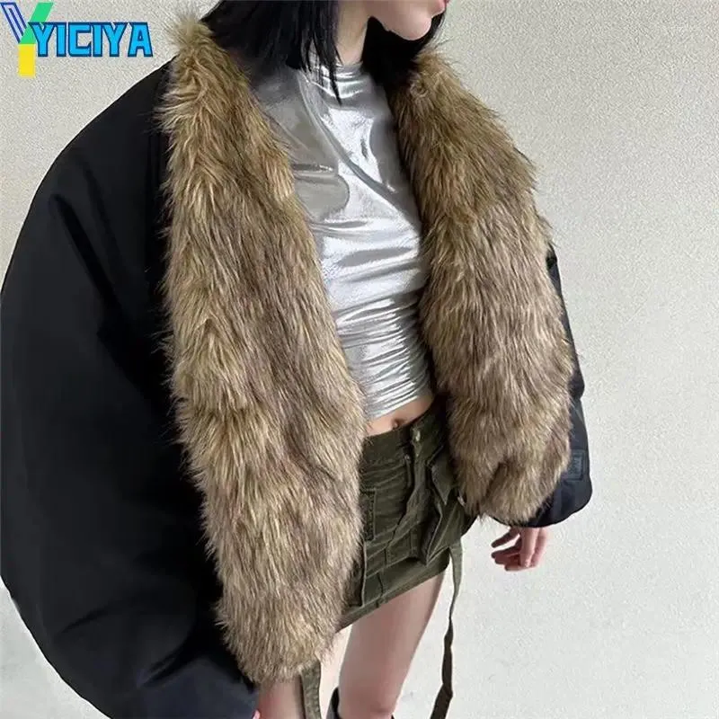 Vestes Femmes Yiciya Veste Noir Protection de l'environnement Fourrure Femmes Manteau Bomber Mode coréenne Tenues d'hiver Vêtements Streewear
