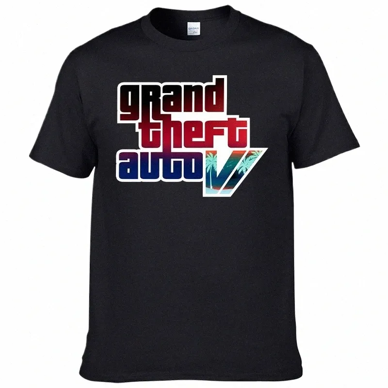 2023夏の新しいメンズTシャツグランドセフトオートGTAゲームプリントTシャツ100％コットクルーネックトップストリート短袖F118 T3WJ＃