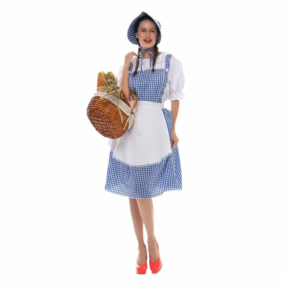 Femmes Halen Cosplay Magicien d'Oz Dorothy Costume pour adultes Blue Maid Fancy Dr avec Apr Bnet Country Style A0vb #