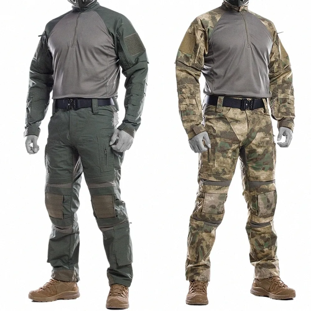 Ensembles tactiques pour hommes, camouflage multi-poches, combinaisons d'entraînement UFS, respirant, séchage rapide, T-shirt à manches Lg, pantalon genouillère 015I #