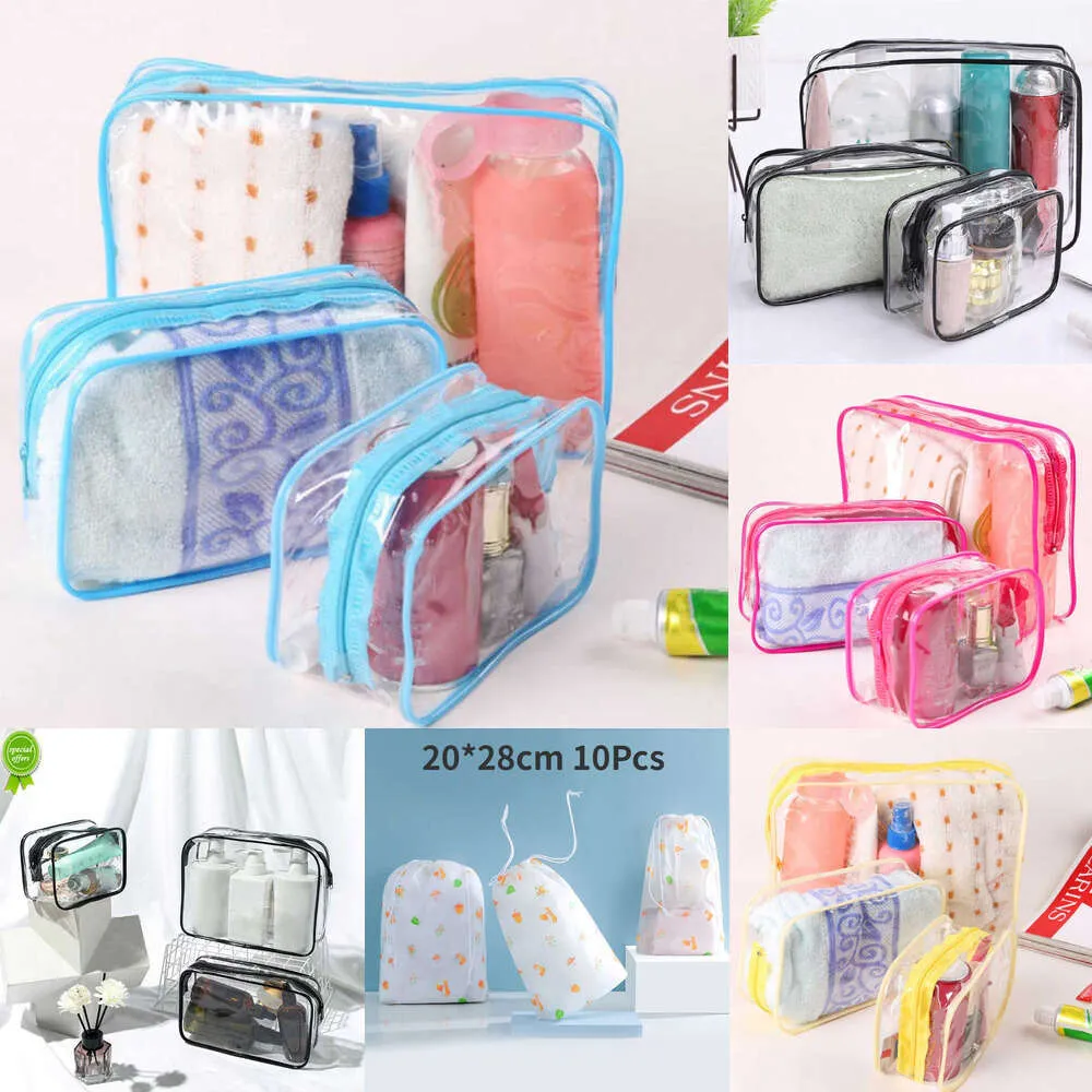 Bolsa de maquillaje transparente para viaje en casa, bolsa de artículos de tocador de PVC, bolsa de almacenamiento de suministros de baño, bolsa de cosméticos de viaje impermeable, Kit de belleza para lavado, 2024