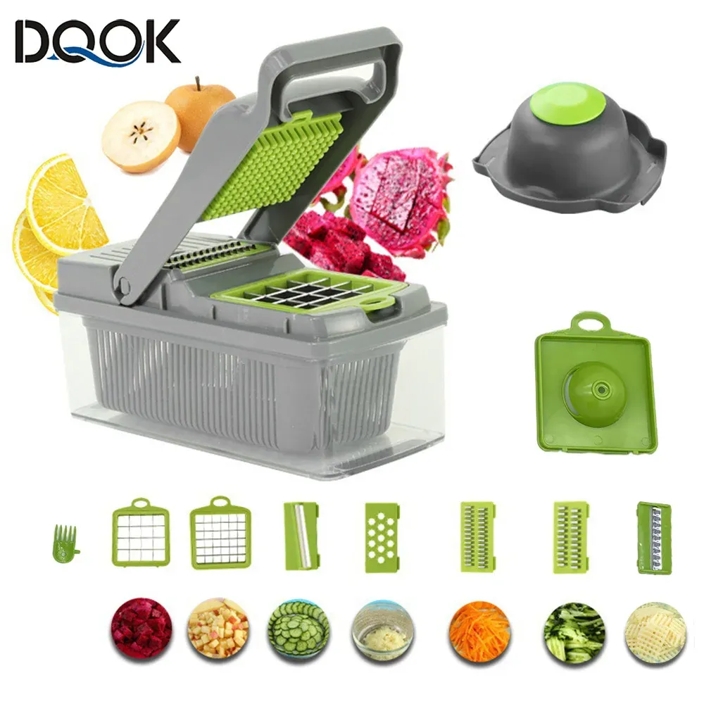 Albums Groentesnijder Multifunctionele Snijmachine Fruit Aardappelschiller Wortelrasp Keukenaccessoires Mand Groentesnijder