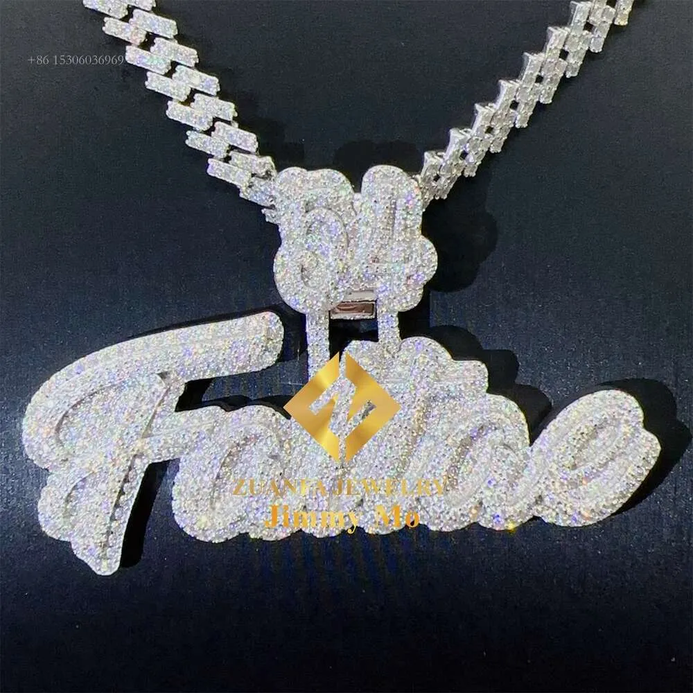 GRA -certifikat Dubbelskiktade Sier -smycken isade ut Hip Hop White Gold Plated VVS1 Moissanite Letter Namn Pendant
