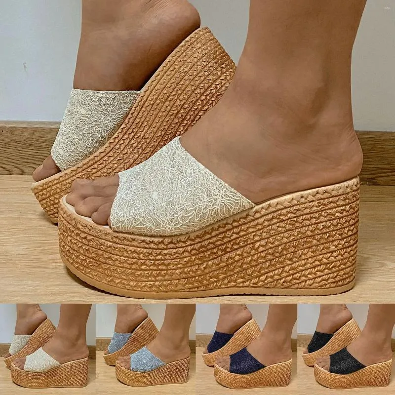 Chinelos Knot Wedges Moda Roman Womens Toe Open Beach Sandálias Sapatos Mulheres