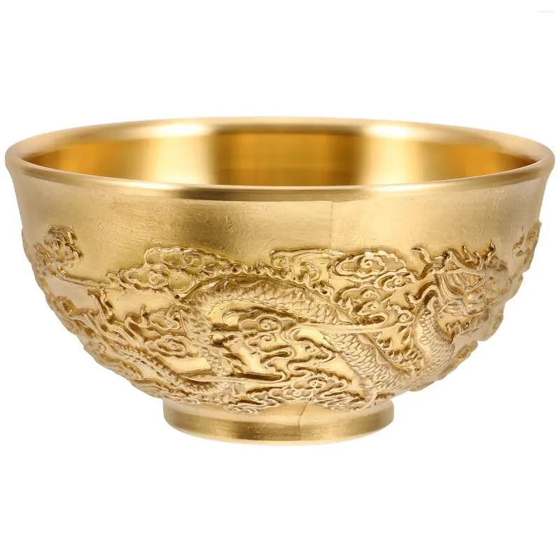 Bowls Lucky Double Dragon Bowl Office Decor Home Desk Decoration Alluvial Gold Desktop Brass Fortune Treasure Basin