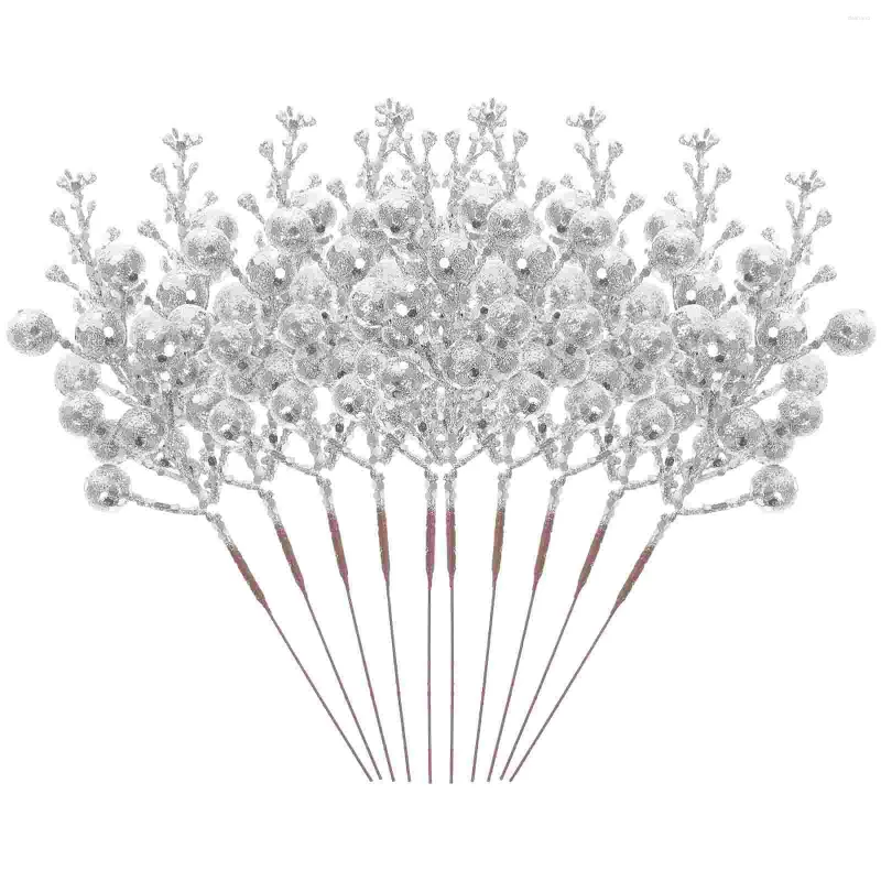 Fleurs décoratives 10pcs tiges de baies artificielles fausse branche pour les décorations de couronne d'arbre de Noël cueillent les branches d'épinette