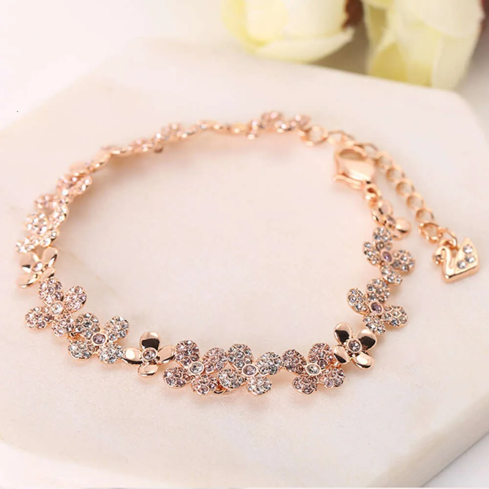 S bijoux haute qualité or Rose pétale femme cristal fleur de prunier Bracelet