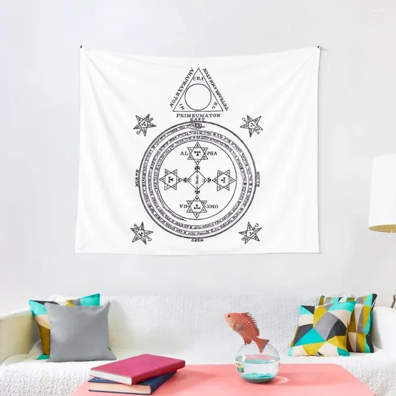 Tapeçarias Solomon Circle Goetia Preto N Branco Tapeçaria Arte de Parede Decoração de Casa Acessórios Decoração de Quarto Coreano