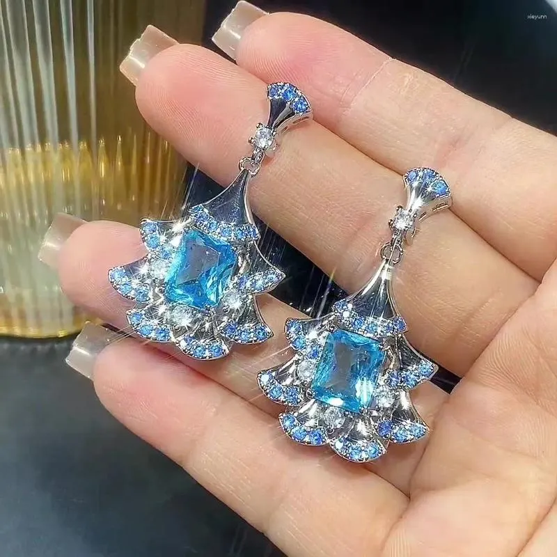 Boucles d'oreilles de luxe et haut de gamme en forme d'éventail Palaiba saphir tempérament féerique bijoux de fiançailles pour femmes cadeaux