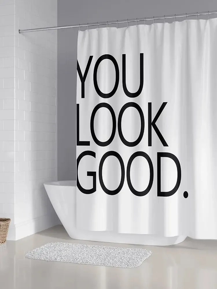 간단한 편지 검은 흰색 샤워 커튼 디자인 욕실 커튼 북유럽 홈 장식 액세서리 욕조 스크린 240328