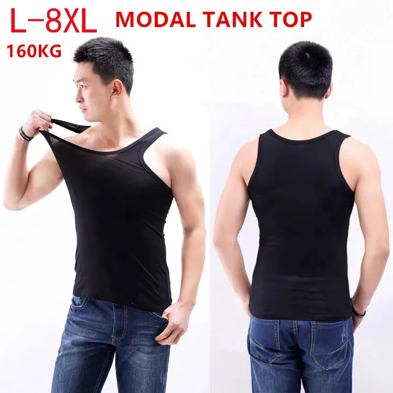 Män tank tops modal muskelvest undertröja plus storlek 150 kg 6xl 7xl 8xl ärmlös solid överdimensionerad stretch sommar grundläggande underkläder 240314