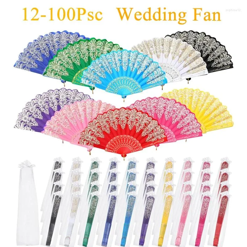 Decorative Figurines 24-100 Pcs Wedding Folding Hand Fan White Handheld Party Favors Gifts For Guests Foldable Dancing Props