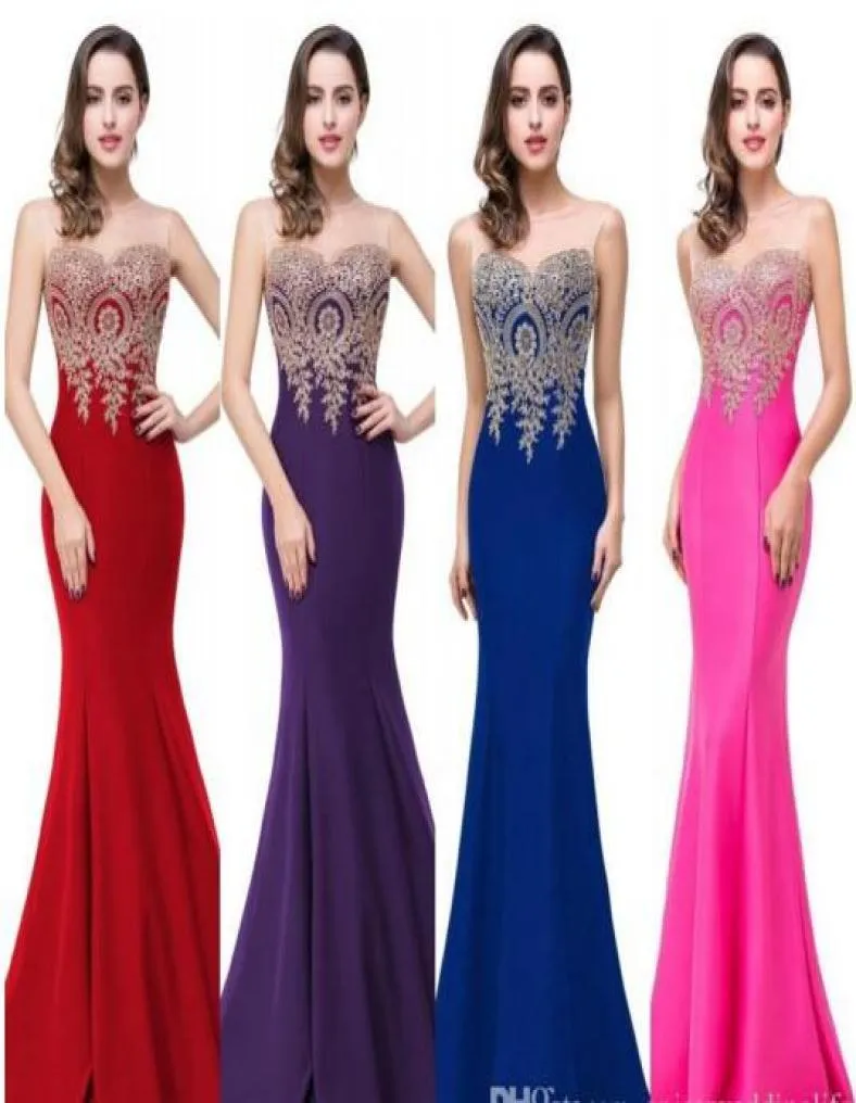 Only 39 2017 Cheap Sheer Neck Sleeveless Designer Evening Dresses Mermaid Lace Appliqued Long Prom Dresses Red Carpet Bridesmaid 5237373