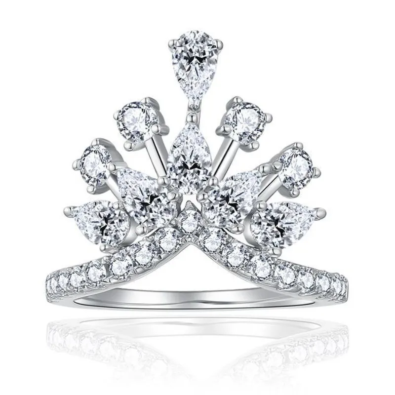 Pase la prueba de diamante Certificado GRA VVS1 Anillo de corona de princesa de diamante de moissanita completo para mujer Anillo de plata de ley 100% 925 Joyería de boda