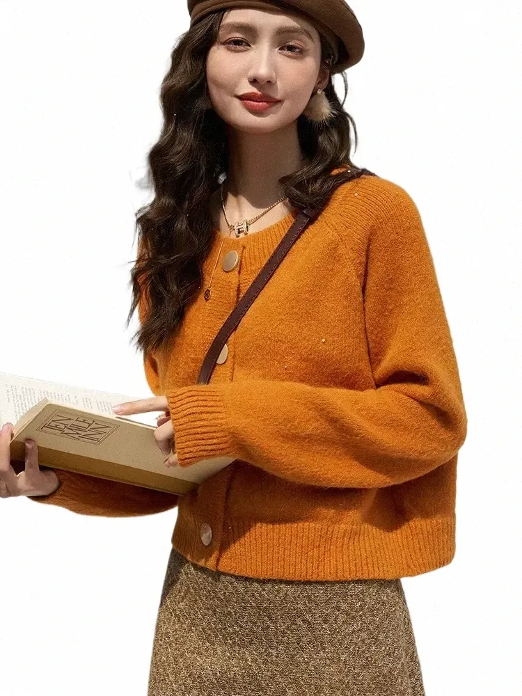 Autumn Round Neck Sweater Cardigan Winter Lazy Style Soft Knitwear Jumpers Female Butt Up Knitted Jacket Top MXC55Z0398 V46O#