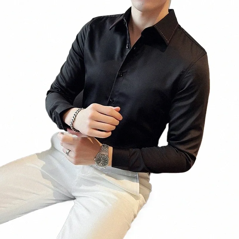 2023 Varumärkeskläder Mäns vår Högkvalitativ LG -hylsa tröjor/manlig smal fit Busin Office Dr Shirt Camisas Masculinas D162#