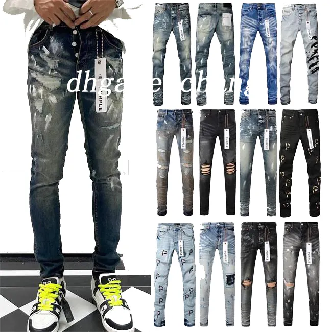 Designer för Jean Brand Men med tag Summer Hole Hight Quality Brodery Purple Denim Trousers Mens Jeans 941283345