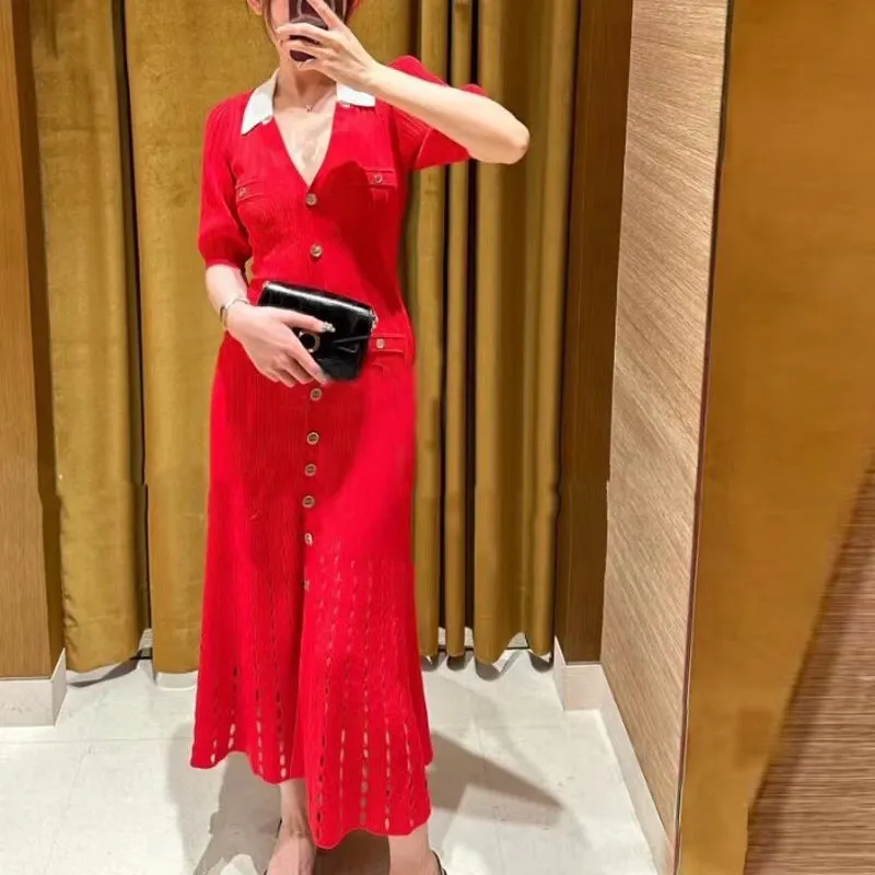 Sandro Dress: Red Knitted Long Dress, Hollow Out Slim... From  Shunlifacai669, $99.05 In Bulk | DHgate.Com