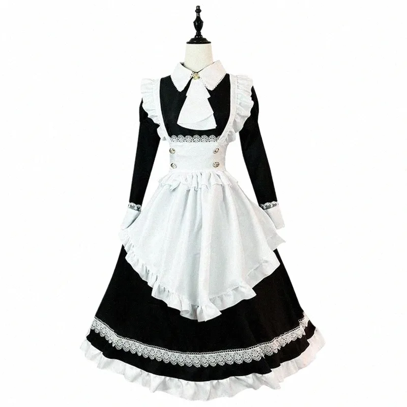 Mulheres Maid Outfit Lolita Dr Bonito Kawaii Café Traje Preto Branco Homens Uniforme LG Apr Dr Mucama Cosplay Costume H7nY #