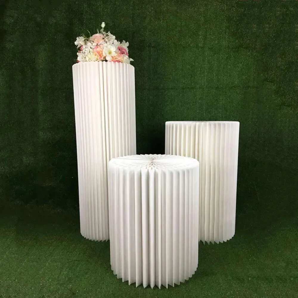 Kraft Creative Special Paper Roman Processing Column Folding Road Leads Decoration Wedding Table Display Frame Model Base Crafts