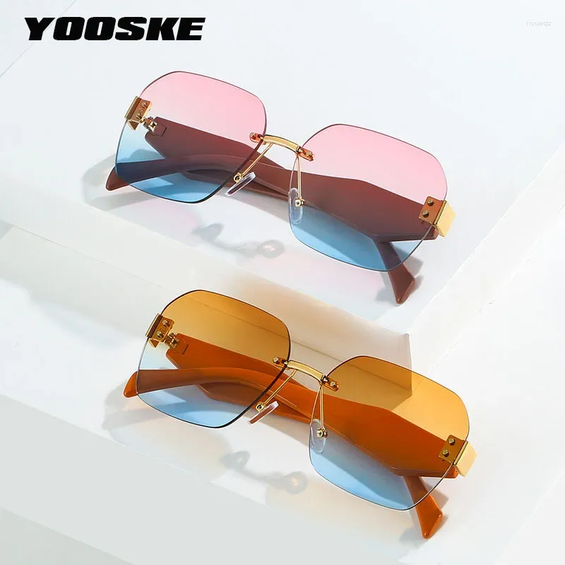 Sunglasses YOOSKE Fashion Rimless For Women Designer Frameless Sun Glassees Vintage Rhombic Mirror Leg Eyewear