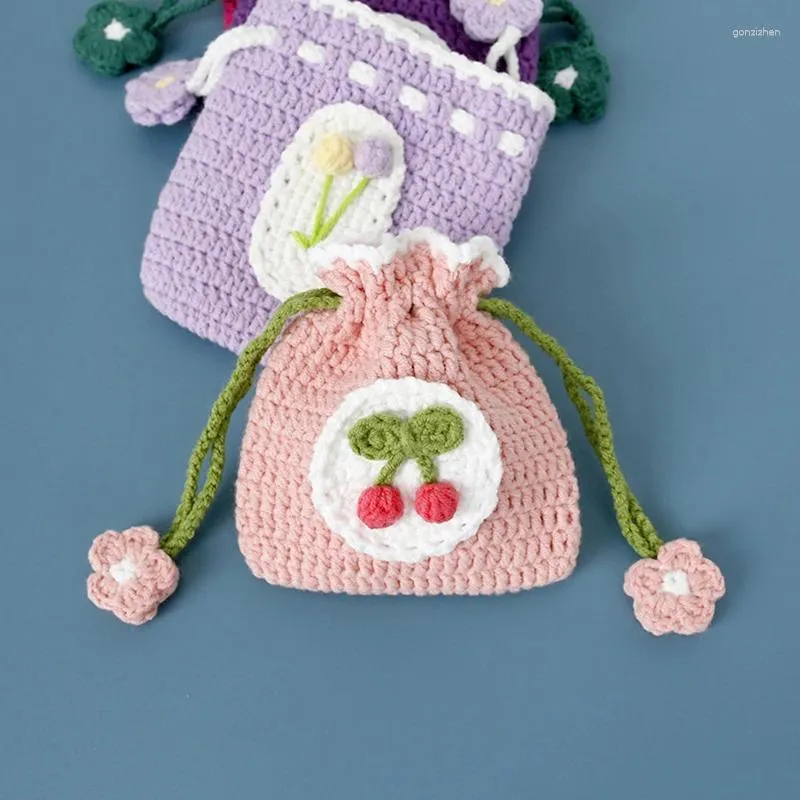 Sacs de rangement créatifs Mini sac de changement fait à la main Crochet mignon tricot fleur poche fille bricolage sac à main cadeau