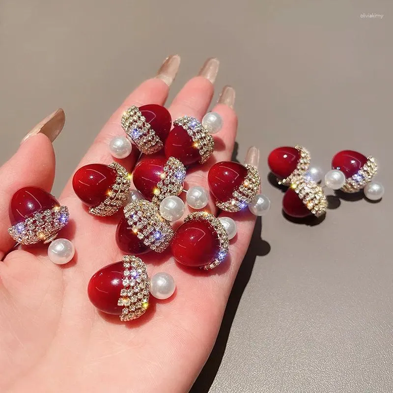 Stud Küpe Moda Taşları Kadınlar İçin Kiraz Kore Tarzı Ön ve Arka Brincos Takı Bijoux