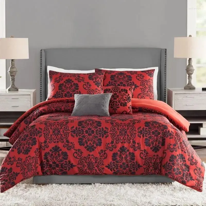 Beddengoedsets rood en zwart demask medaillon polyester 5-delig dekbed