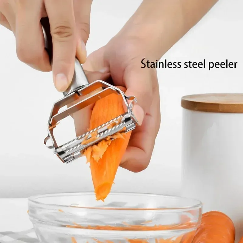 With Brush Kitchen Stainless Steel Double Head Melon Planer Fruit Planer Silk Planer Multi Function Creative Kitchen Tool