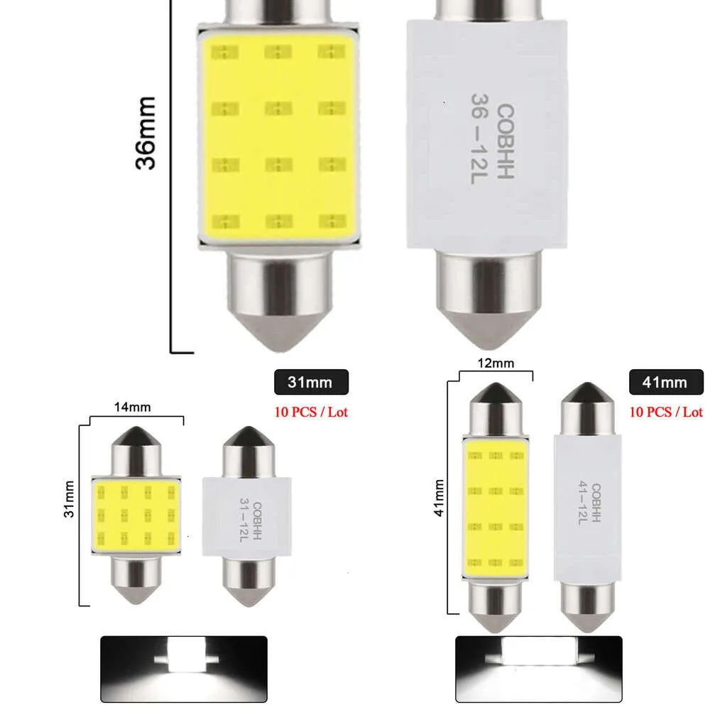 업그레이드 10x C5W 자동차 LED 코브 전구 내부 독서 조명 Festoon LED 슈퍼 밝은 자동차 돔 번호판 수하물 트렁크 램프 31mm 36mm