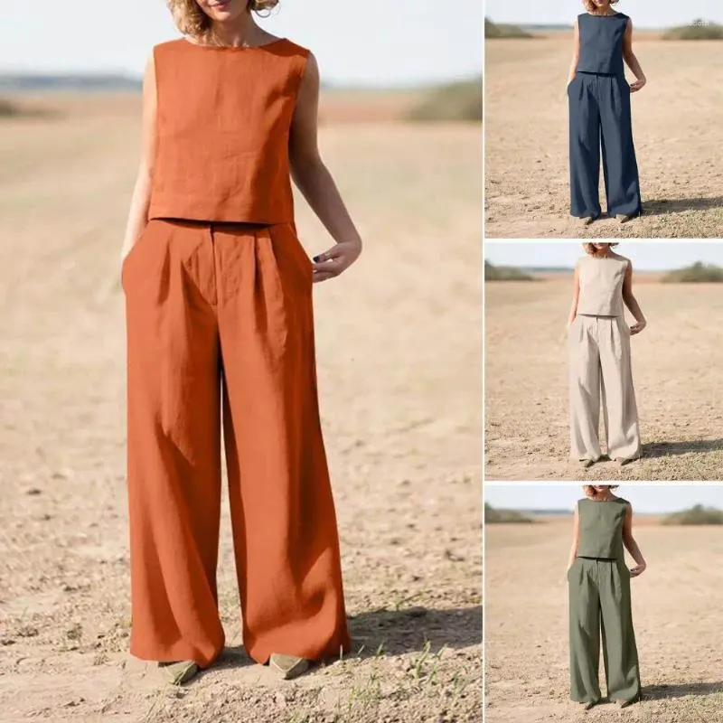 Kadınlar iki parçalı pantolon 1 set üst basit saf renk geniş bacak kıyafeti mizaç tişört vintage sokak kıyafetleri