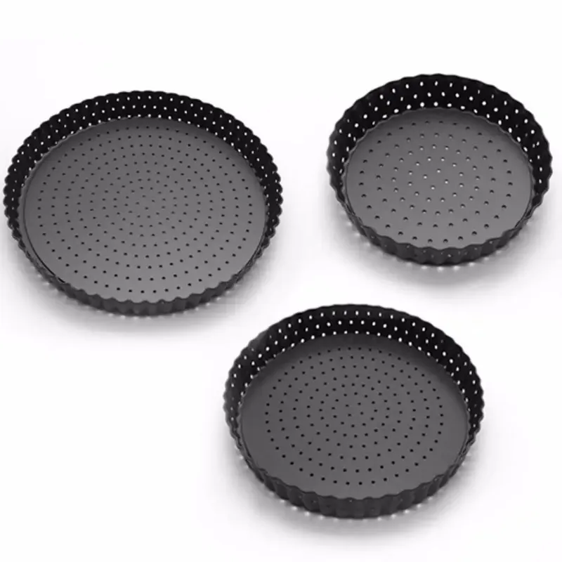 2024 Non-Stick Pan with Holes Molds Pie Pizza Cake Round Mould Removable Loose Bottom Fluted Heavy Duty Pie Pan Bakeware