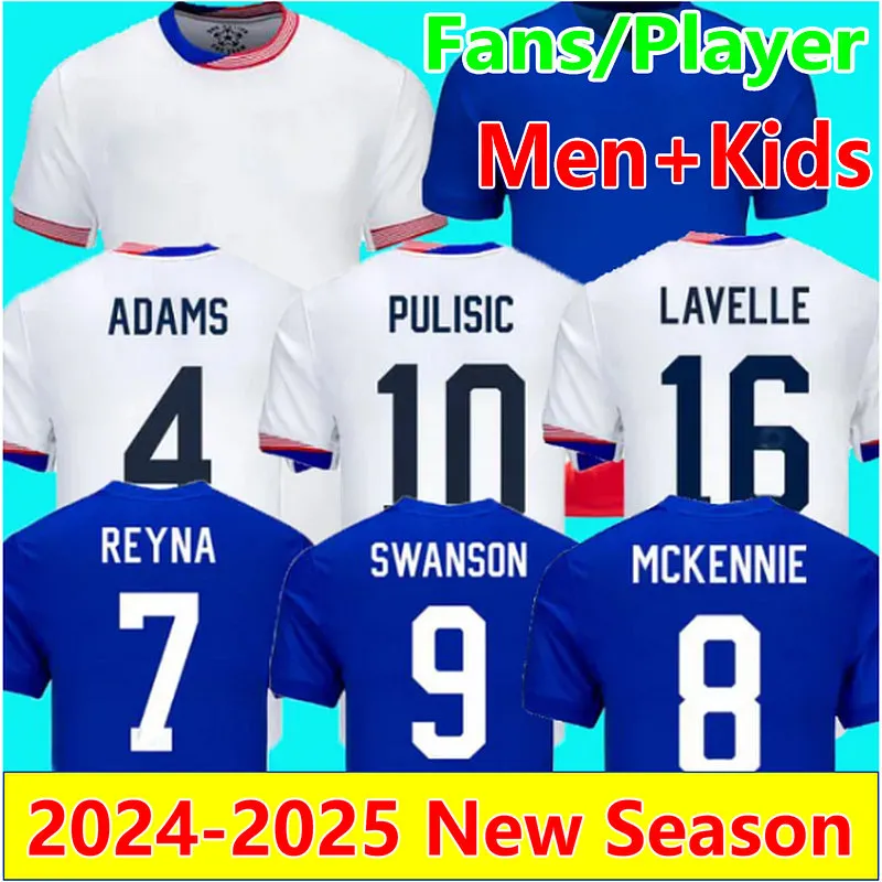 2024 PULISIC 축구 유니폼 레이나 아론슨 weah acosta 23 24 25 Maillot de Futol Ferreira Balogun Morgan Adams 우리 축구 셔츠 Rapinoe Dunn Ertz 남자 아이들 세트