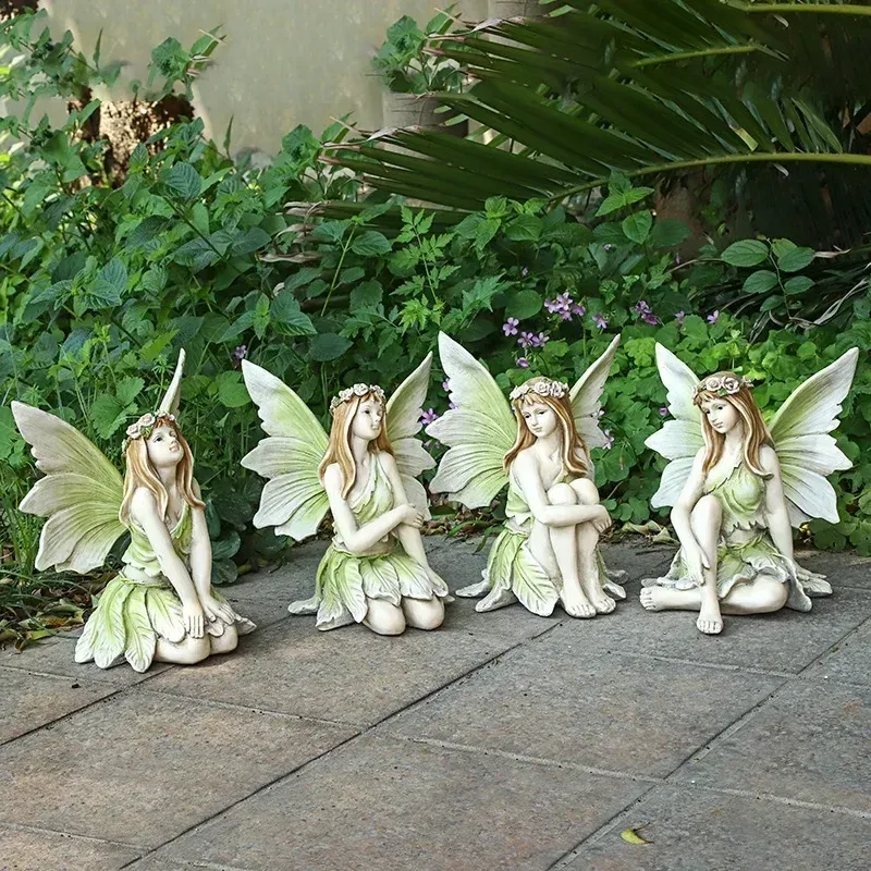 Sculptures Garden girl flower fairy home decoration garden villa decoration crafts resin statue ornaments room decor fairy