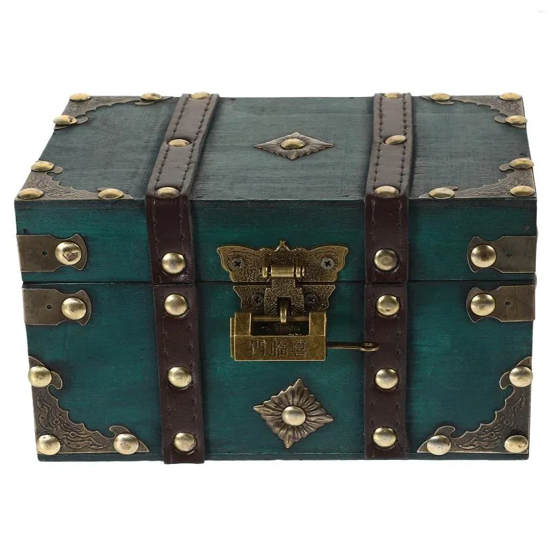 Storage Bags Retro Jewelry Container Trinket Case Boxes Wood Treasure Chest Vintage Money Piggy Bank