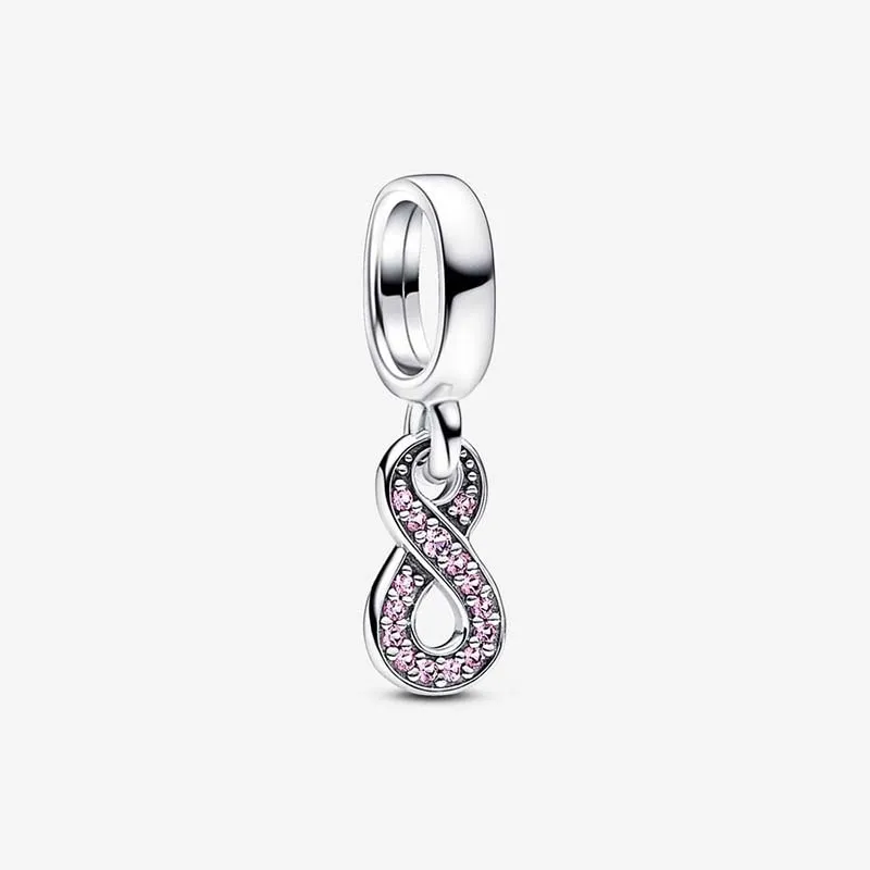 Espumante Infinity Dangle Charm Pandoras 925 Sterling Silver Luxury Charm Set Pulseira Fazendo Rosa Cristal Charms Designer Colar Pingente Caixa de Presente Original