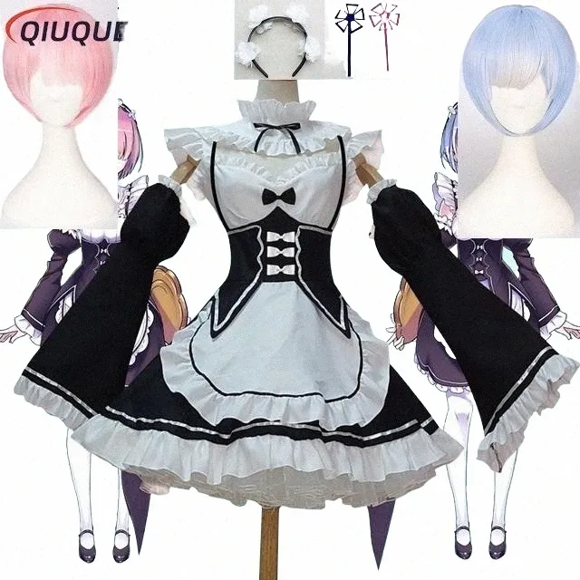 Anime Re: nul Kara Hajimeru Isekai Seikatsu Leven In een Andere Wereld Ram Rem Cosplay Kostuum Pruiken Maid Dr Halen Kostuum g8wx #