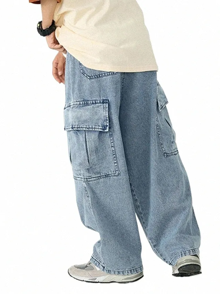 houzhou baggy jeans byxor manliga denim byxor svarta breda ben byxor mäns jeans förlorar casual koreanska streetwear hip hop hajujuku j1kx#