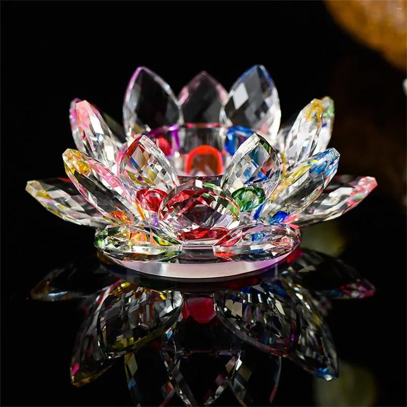 Kandelaars 7 Kleuren Quartz Crystal Lotus Bloem Ambachten Glazen Kandelaar Fengshui Ornamenten Beeldjes Thuis Bruiloft Decor Geschenken
