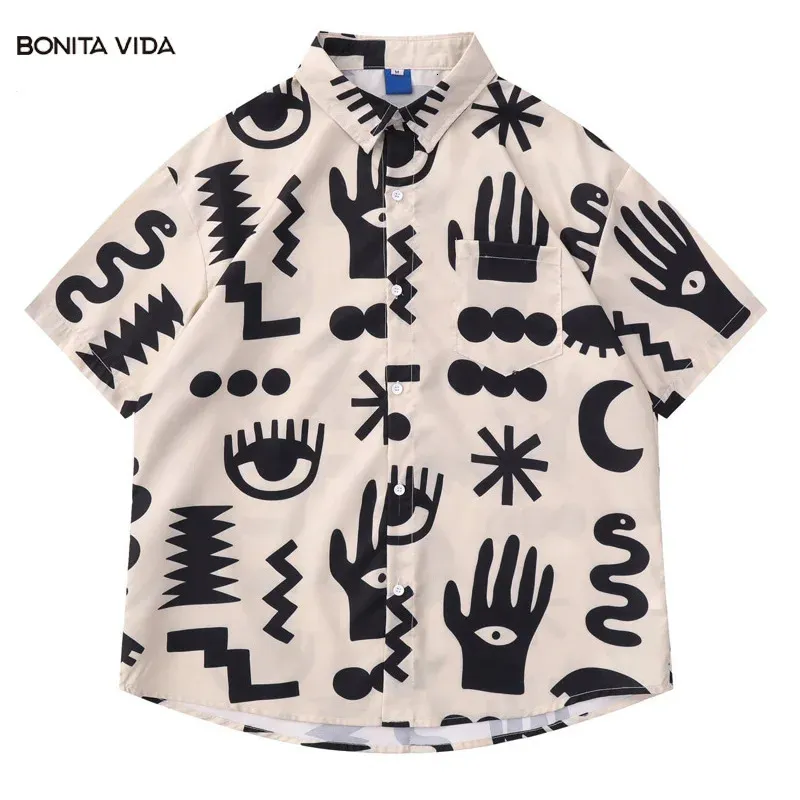 Oversize camisa havaiana masculina 2024 verão hip hop impressão personalizada dos desenhos animados gráfico praia camisas de manga curta casual blusa feminina 240326