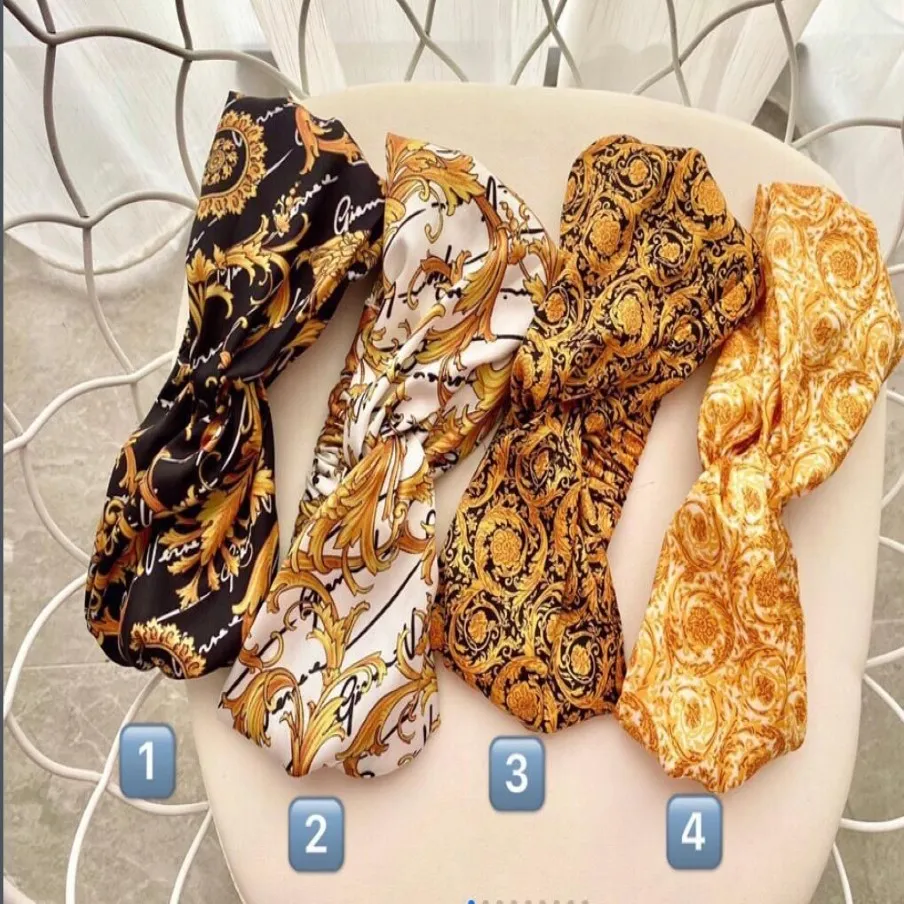 Designer Soie Bandeaux 2022 Nouvelle Arrivée Luxe Femmes Filles Or Jaune Fleurs Bandes De Cheveux Écharpe Accessoires De Cheveux Cadeaux Headwraps 266C