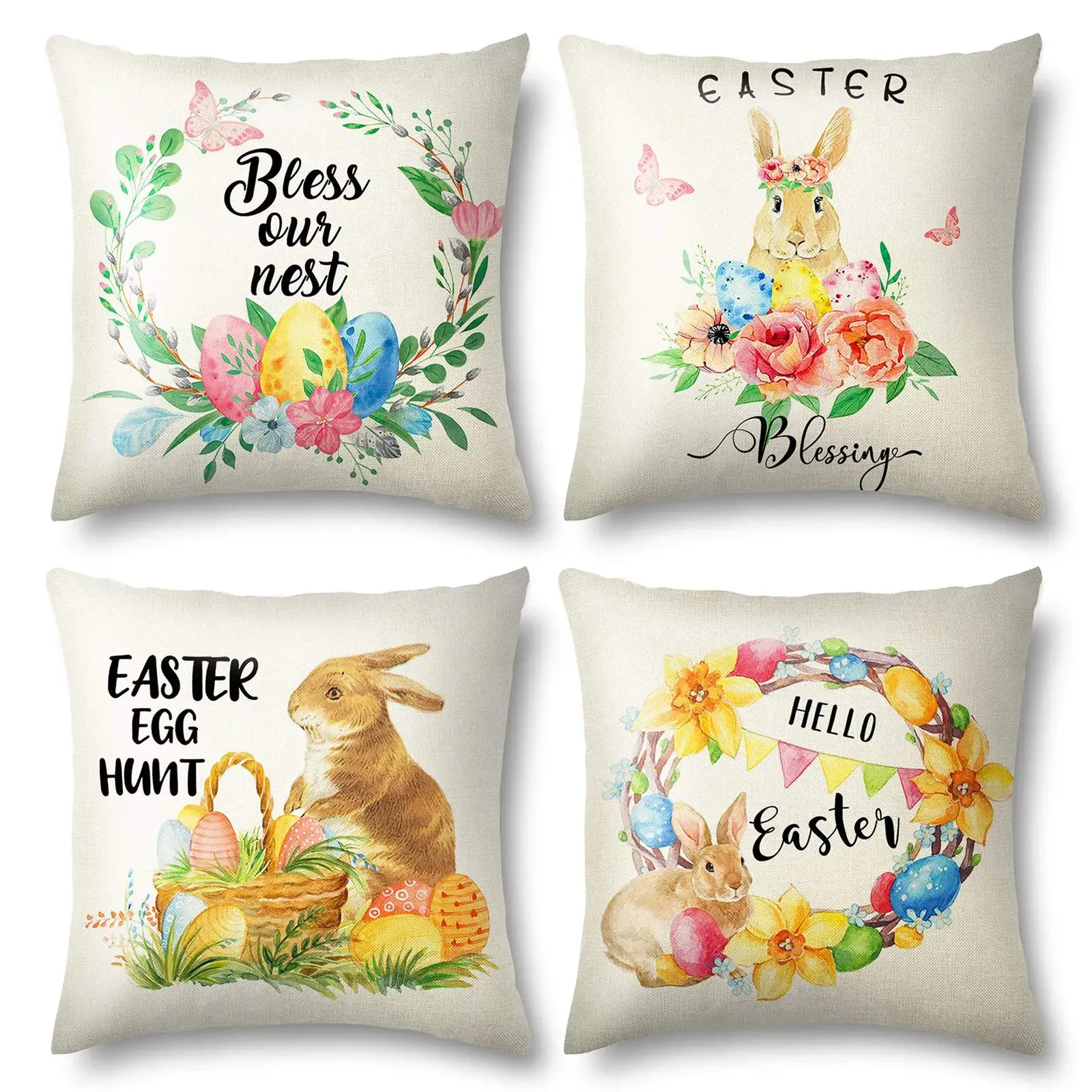 Easter bunny egg linen pillowcase sofa cushion cover home decoration can be customized for you 40x40 50x50 60x60 45x45 240318