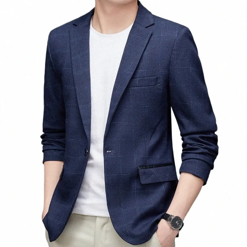 Mens Slim Fit Plaid Blazer Autumn Fashion, One Button Suit