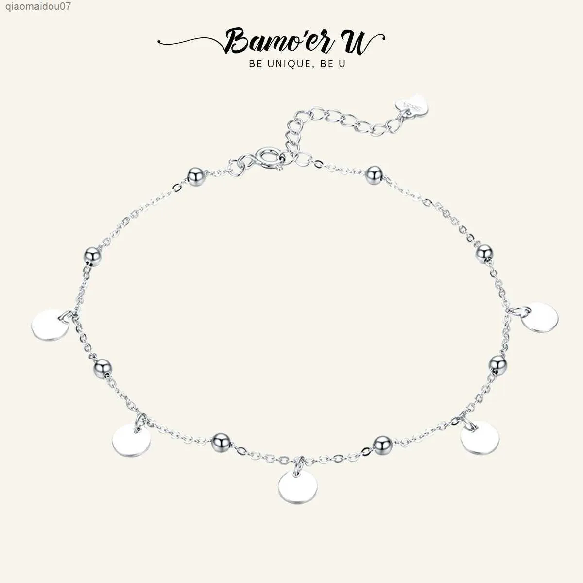 Anklets Bamoer U Silver Bead Ankle 925 Sterling Silver Geometric Minimalist Summer Fashion Foot Jewelry Armeletl2403