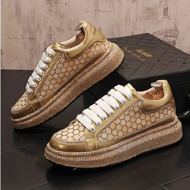 Baskets de luxe à strass brillants pour hommes, chaussures décontractées à plateforme, tendance, Version coréenne, chaussures de sport classiques à semelle épaisse, chaussures plates de rue 1H1