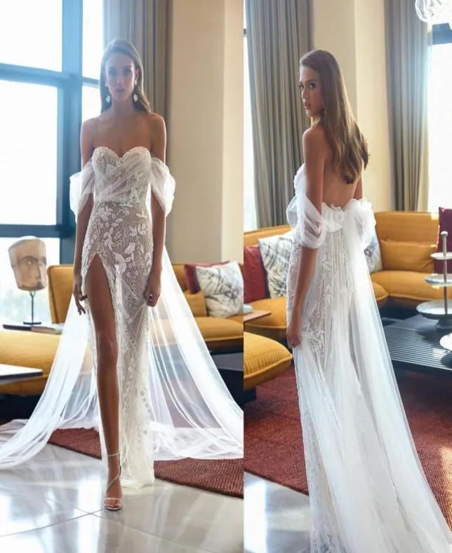 2020 Elihav Sasson High Slit Wedding Dresses Beading Illusion Sexig Mermaid Wedding Dress Off The Shoulder Beach Wedding Vestidos D4170620