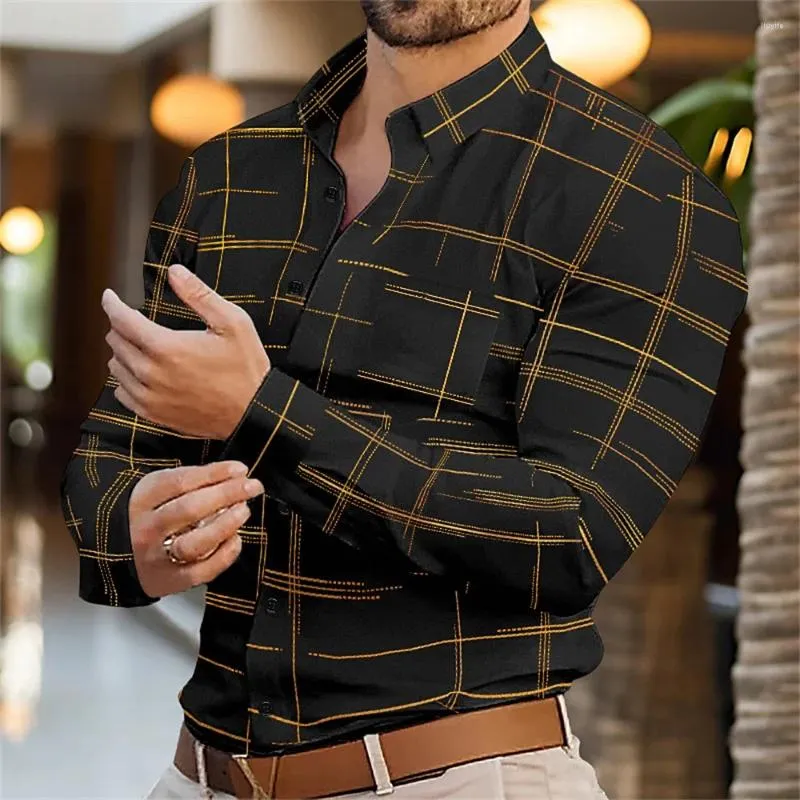 Chemises décontractées pour hommes 2024 Vente de mode Poche à manches longues Cardigan à revers Chemise avec lignes rétro Tissu doux et confortable Top