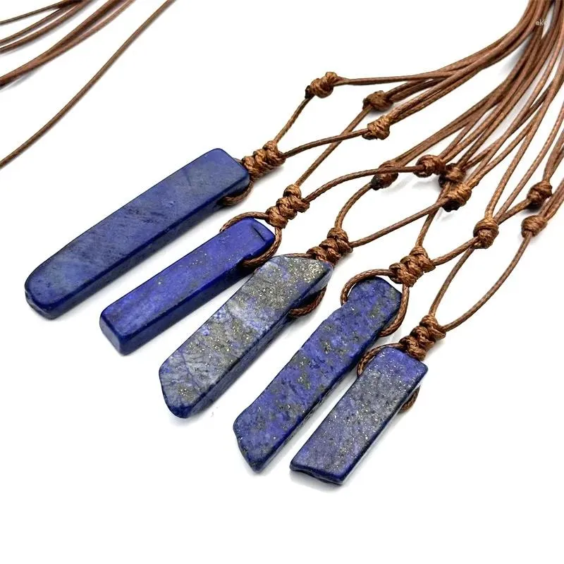 Anhänger Halsketten 5/10/20 stücke Braun Seil Gewebt Unregelmäßige Streifen Blau Stein Energie Lapis Lazuli Säule Charms Halskette Schmuck frauen Männer