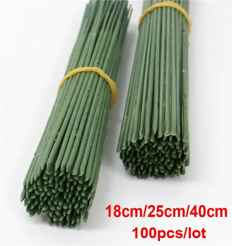 Cushion 100pcs 18cm/25cm/40cm Gardening Potted Plastic Flower Rod Artificial Decoration Plant Iron Wire Stem for Wedding Party Home